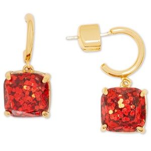 Square Glitter Stone Charm Huggie Hoop Earrings